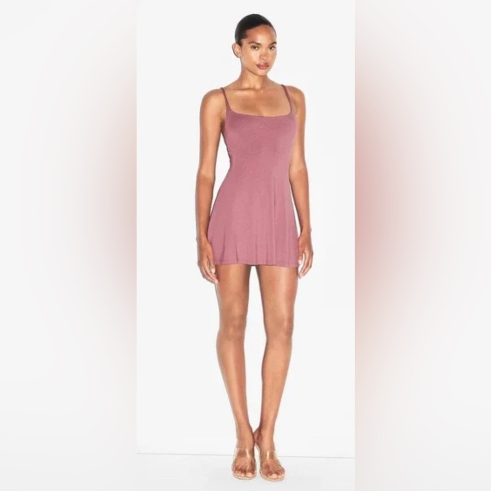 NWT SKIMS Smooth Lounge Skimpy Strap Mini Dress size L in Redwood